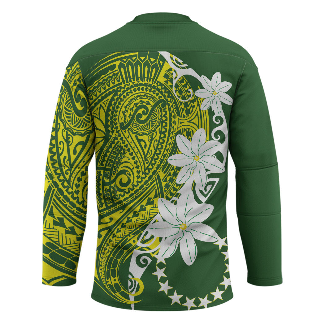 Cook Islands Maori Language Week Hockey Jersey Tiare Maori Kuki Airani Green Pattern
