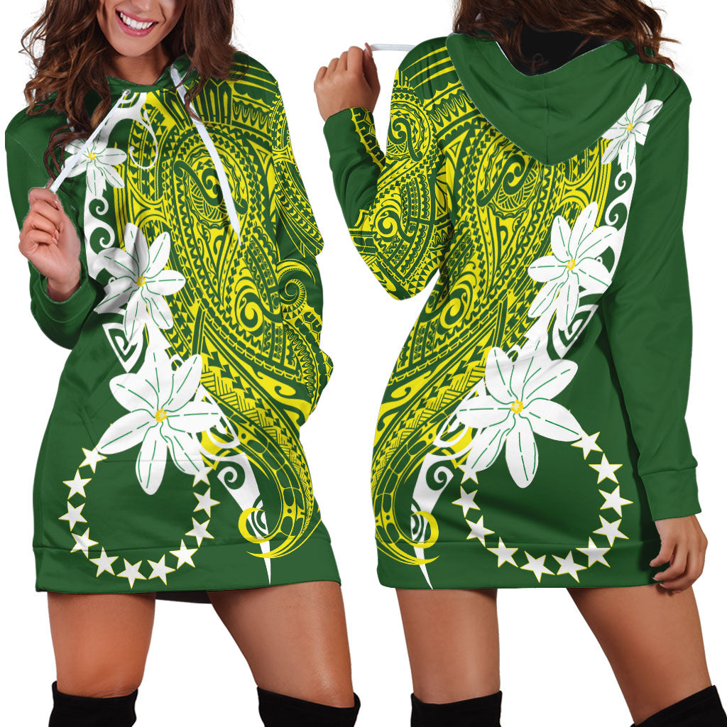 Cook Islands Maori Language Week Hoodie Dress Tiare Maori Kuki Airani Green Pattern
