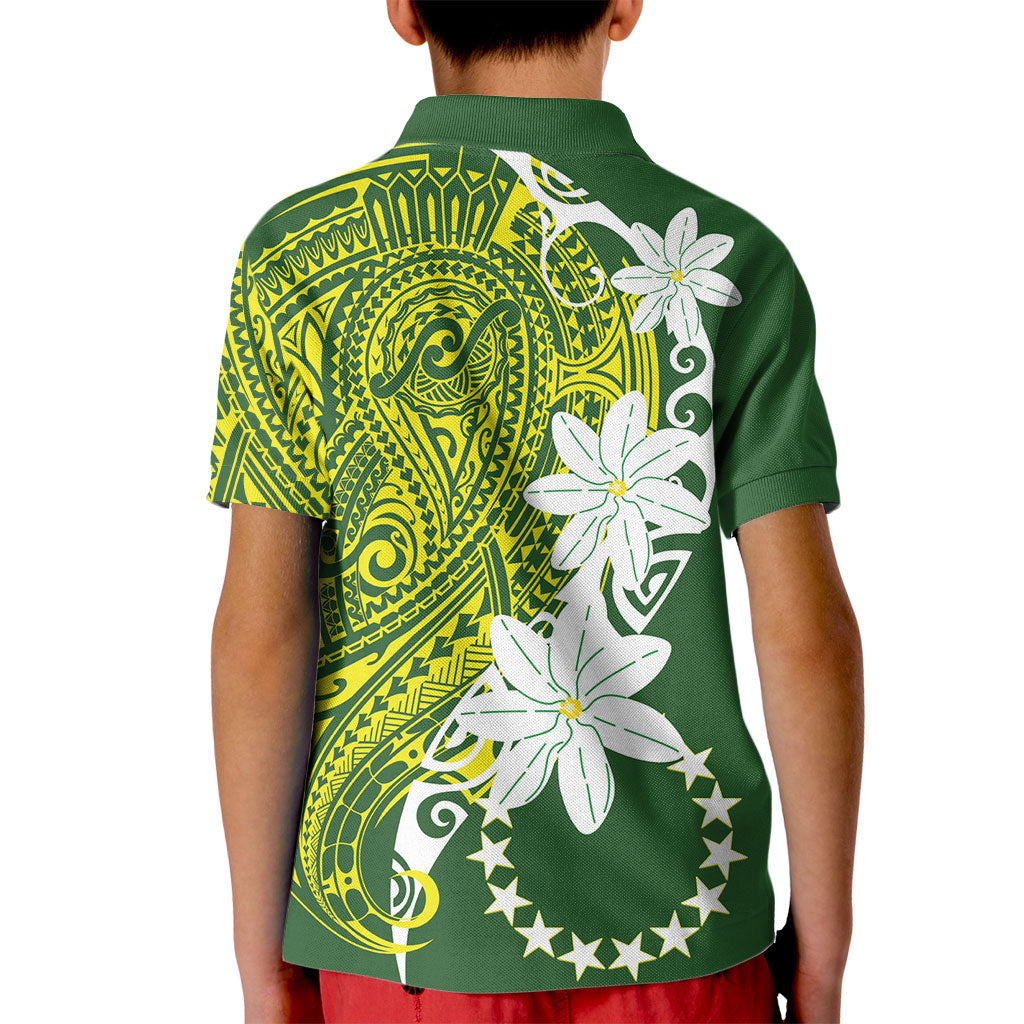 Cook Islands Maori Language Week Kid Polo Shirt Tiare Maori Kuki Airani Green Pattern