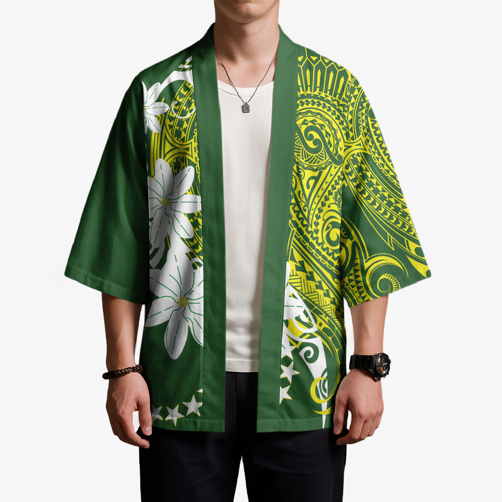Cook Islands Maori Language Week Kimono Tiare Maori Kuki Airani Green Pattern