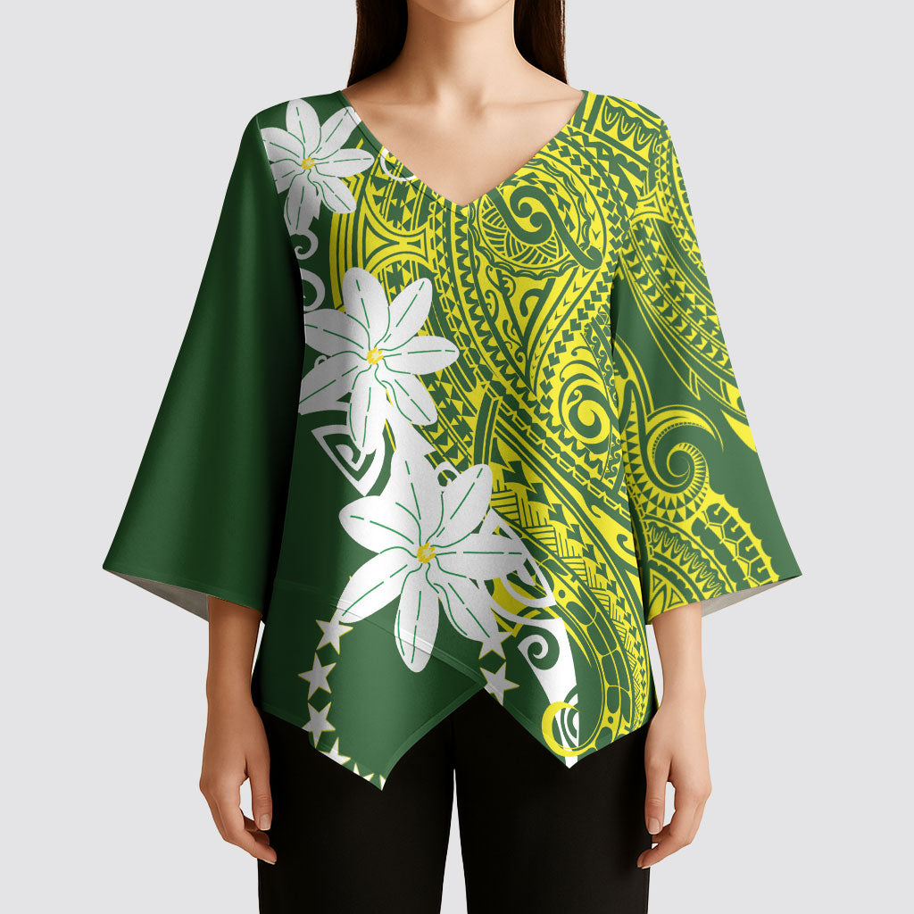 Cook Islands Maori Language Week Kimono Sleeve Blouse Tiare Maori Kuki Airani Green Pattern