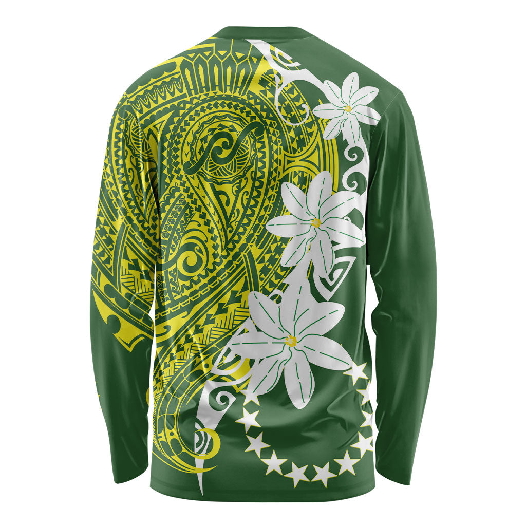 Cook Islands Maori Language Week Long Sleeve Shirt Tiare Maori Kuki Airani Green Pattern