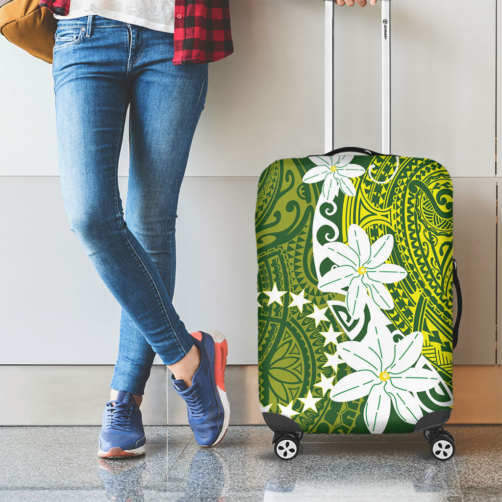 Cook Islands Maori Language Week Luggage Cover Tiare Maori Kuki Airani Green Pattern
