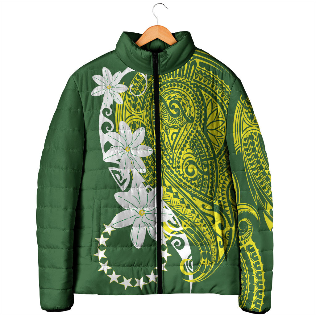 Cook Islands Maori Language Week Padded Jacket Tiare Maori Kuki Airani Green Pattern