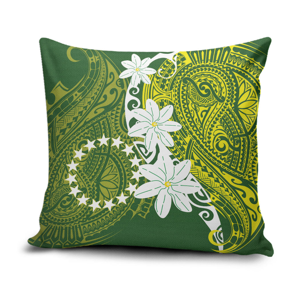 Cook Islands Maori Language Week Pillow Cover Tiare Maori Kuki Airani Green Pattern