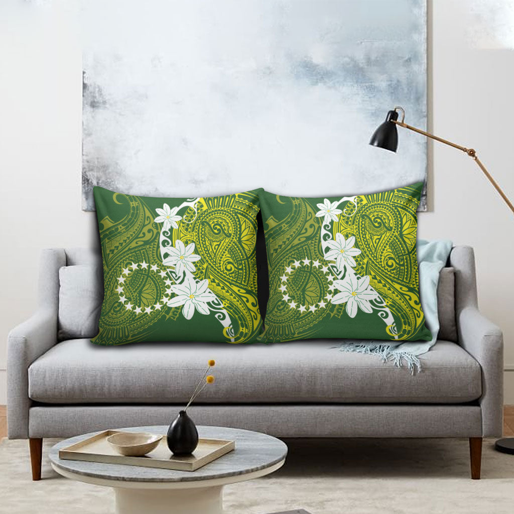 Cook Islands Maori Language Week Pillow Cover Tiare Maori Kuki Airani Green Pattern