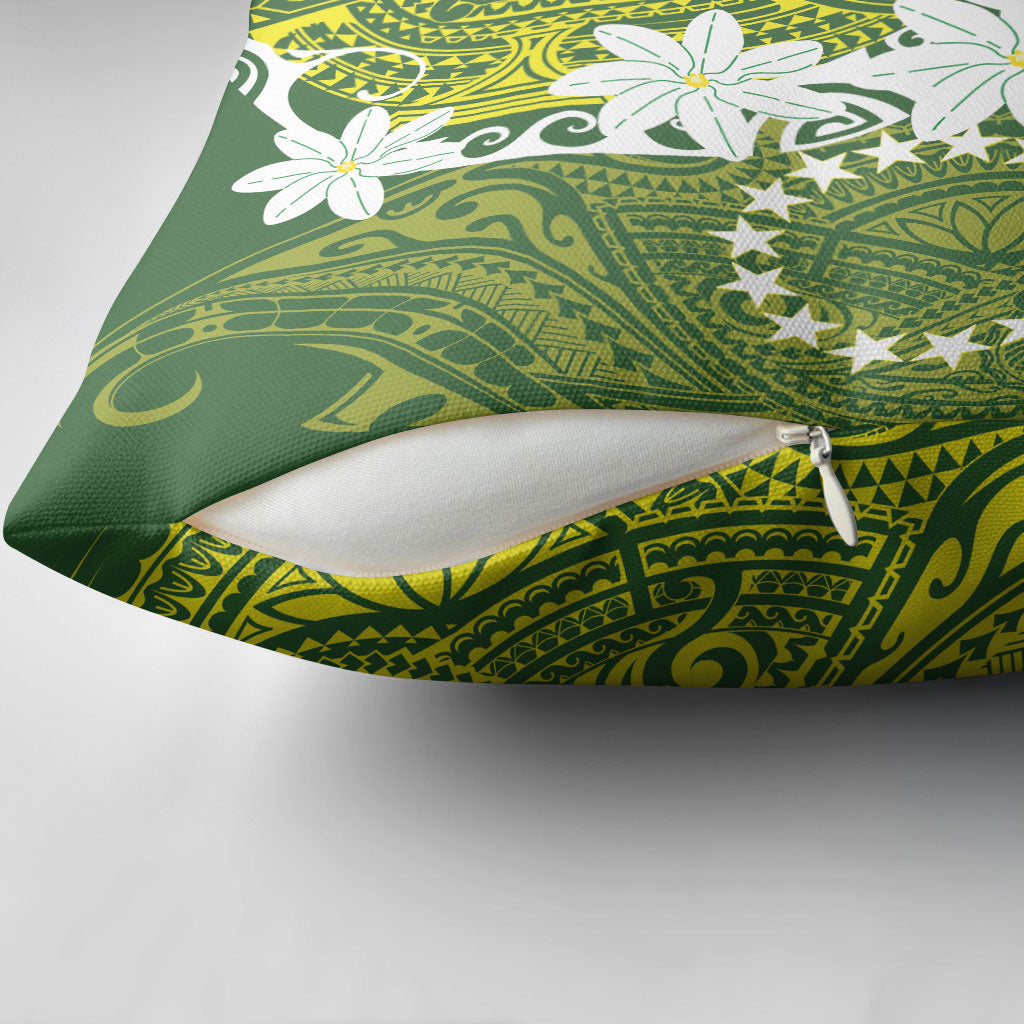 Cook Islands Maori Language Week Pillow Cover Tiare Maori Kuki Airani Green Pattern