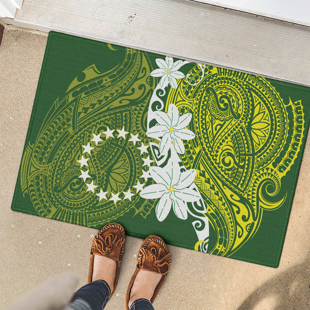Cook Islands Maori Language Week Rubber Doormat Tiare Maori Kuki Airani Green Pattern