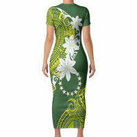 Cook Islands Maori Language Week Short Sleeve Bodycon Dress Tiare Maori Kuki Airani Green Pattern