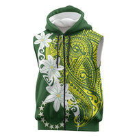 Cook Islands Maori Language Week Sleeveless Zip Hoodie Tiare Maori Kuki Airani Green Pattern