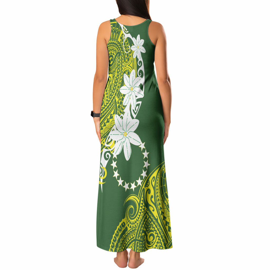 Cook Islands Maori Language Week Tank Maxi Dress Tiare Maori Kuki Airani Green Pattern