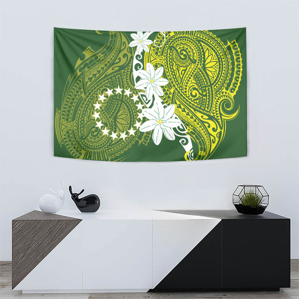 Cook Islands Maori Language Week Tapestry Tiare Maori Kuki Airani Green Pattern