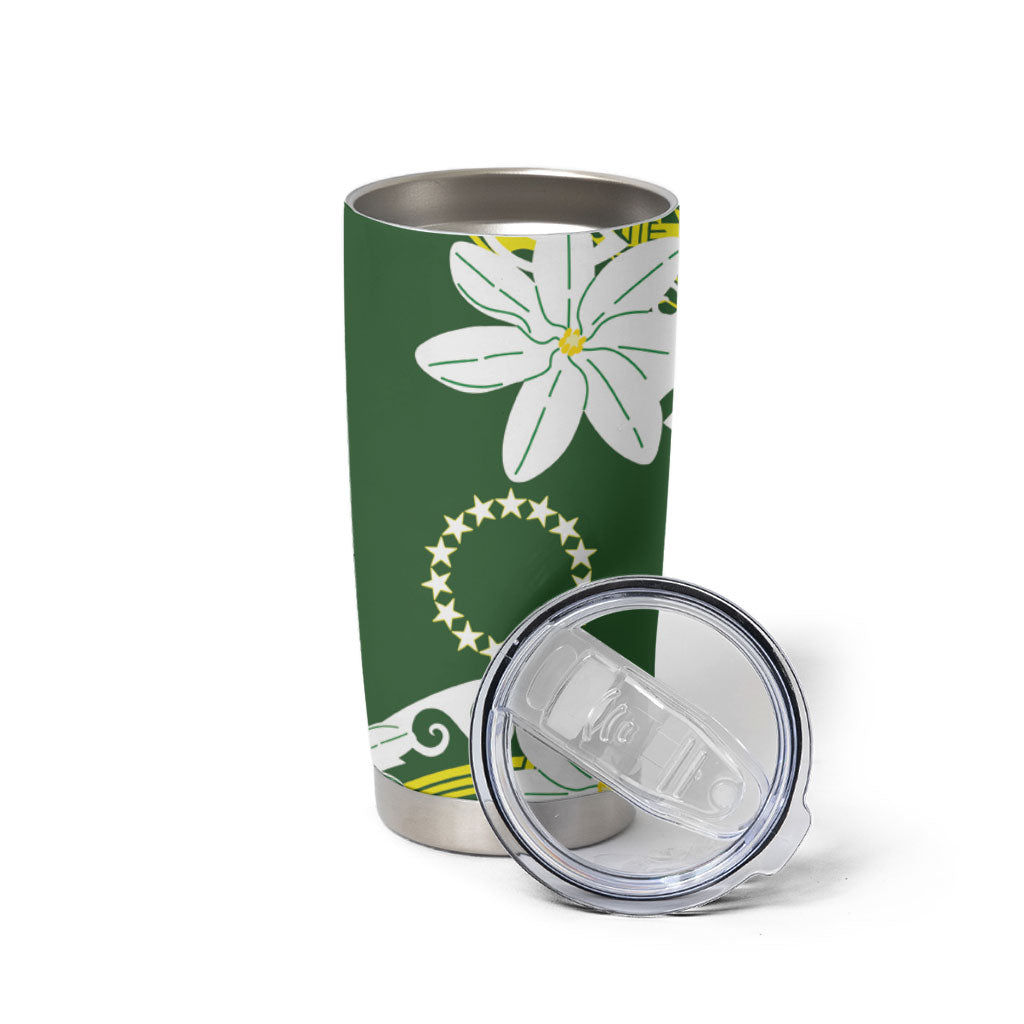 Cook Islands Maori Language Week Tumbler Cup Tiare Maori Kuki Airani Green Pattern