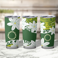 Cook Islands Maori Language Week Tumbler Cup Tiare Maori Kuki Airani Green Pattern