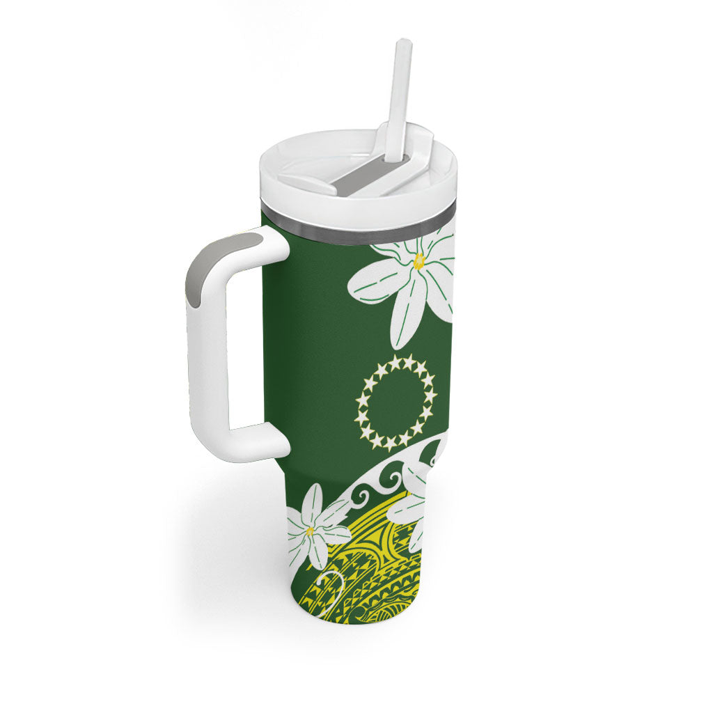 Cook Islands Maori Language Week Tumbler With Handle Tiare Maori Kuki Airani Green Pattern