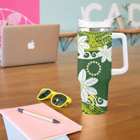 Cook Islands Maori Language Week Tumbler With Handle Tiare Maori Kuki Airani Green Pattern