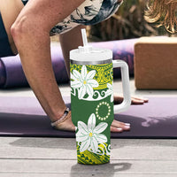 Cook Islands Maori Language Week Tumbler With Handle Tiare Maori Kuki Airani Green Pattern