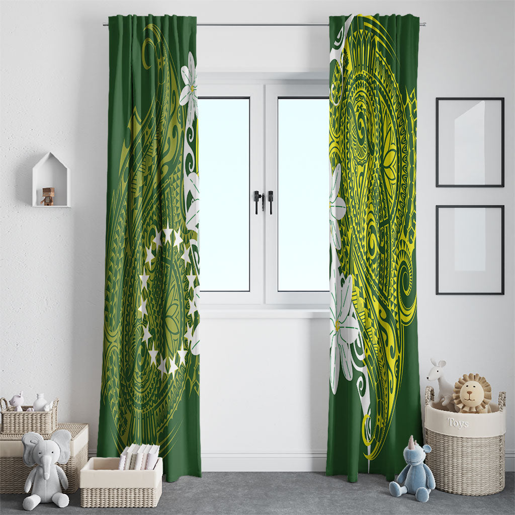Cook Islands Maori Language Week Window Curtain Tiare Maori Kuki Airani Green Pattern