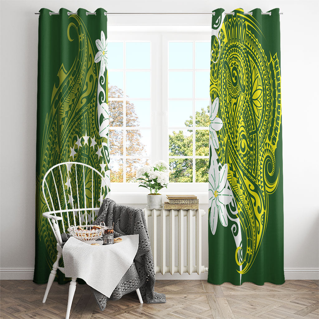 Cook Islands Maori Language Week Window Curtain Tiare Maori Kuki Airani Green Pattern