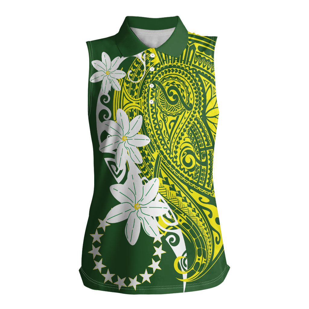 Cook Islands Maori Language Week Women Sleeveless Polo Shirt Tiare Maori Kuki Airani Green Pattern