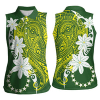 Cook Islands Maori Language Week Women Sleeveless Polo Shirt Tiare Maori Kuki Airani Green Pattern