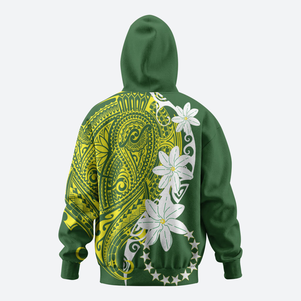 Cook Islands Maori Language Week Zip Hoodie Tiare Maori Kuki Airani Green Pattern