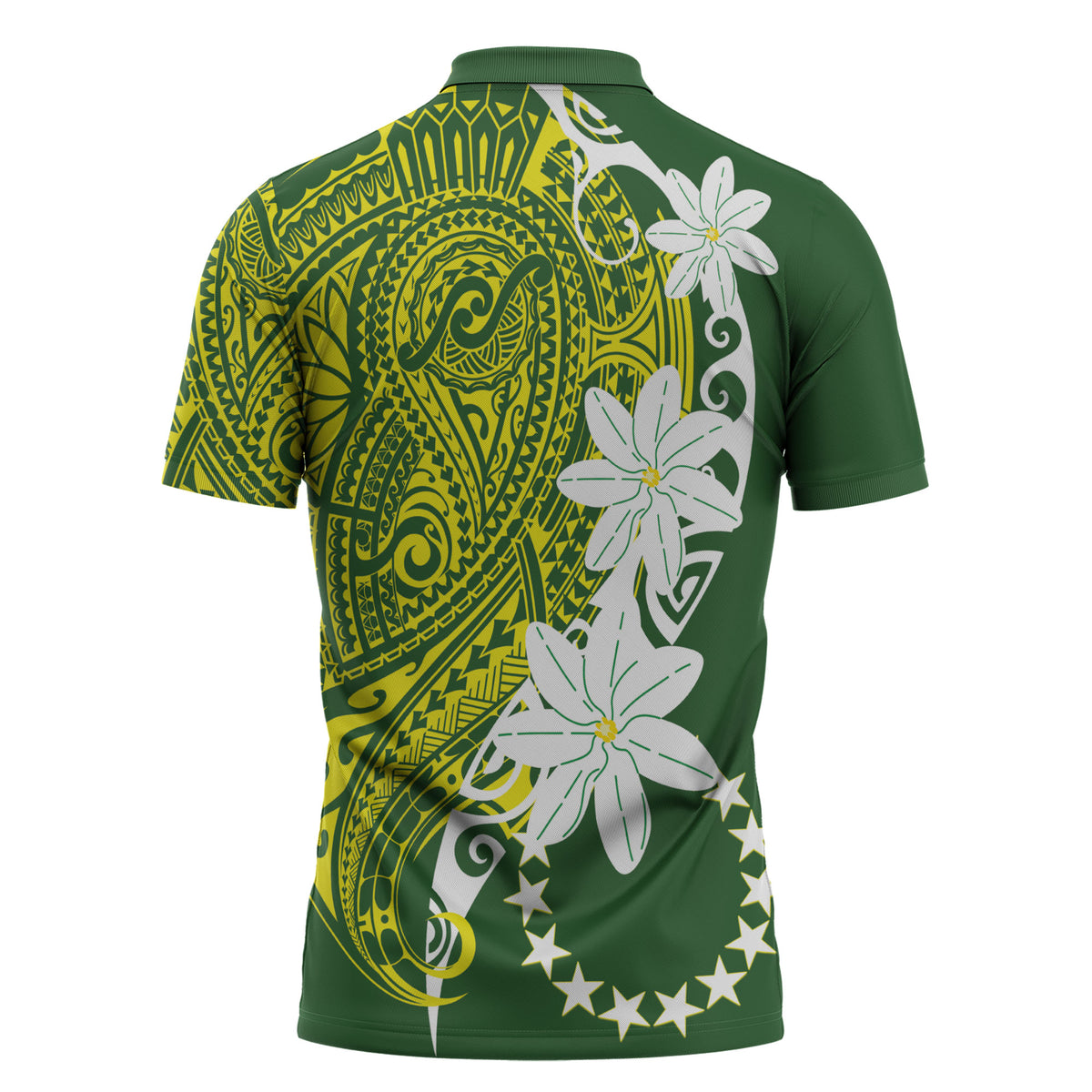 Cook Islands Maori Language Week Zipper Polo Shirt Tiare Maori Kuki Airani Green Pattern