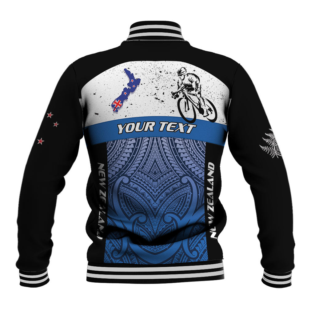 Personalised Cycling New Zealand Baseball Jacket Aotearoa Map Fern Maori Pattern