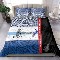 Personalised Cycling New Zealand Bedding Set Aotearoa Map Fern Maori Pattern
