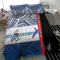 Personalised Cycling New Zealand Bedding Set Aotearoa Map Fern Maori Pattern