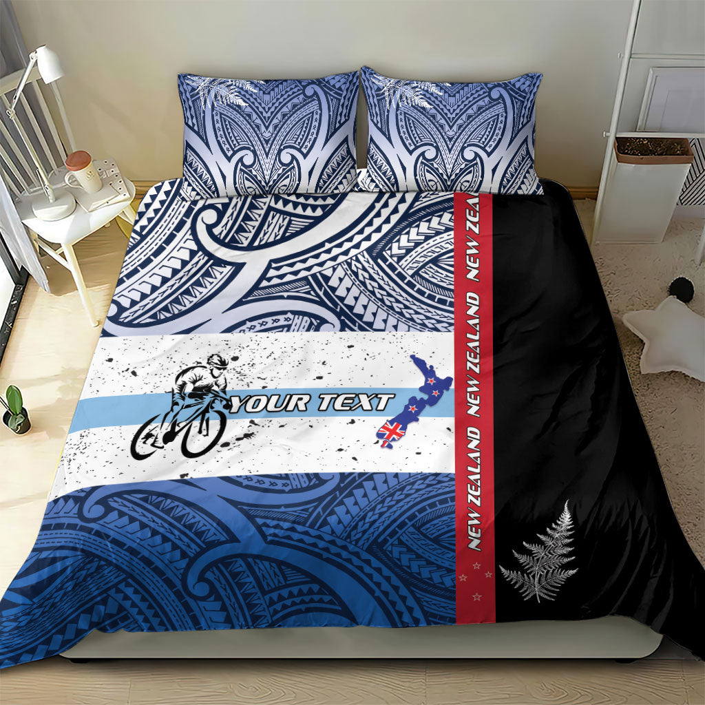 Personalised Cycling New Zealand Bedding Set Aotearoa Map Fern Maori Pattern