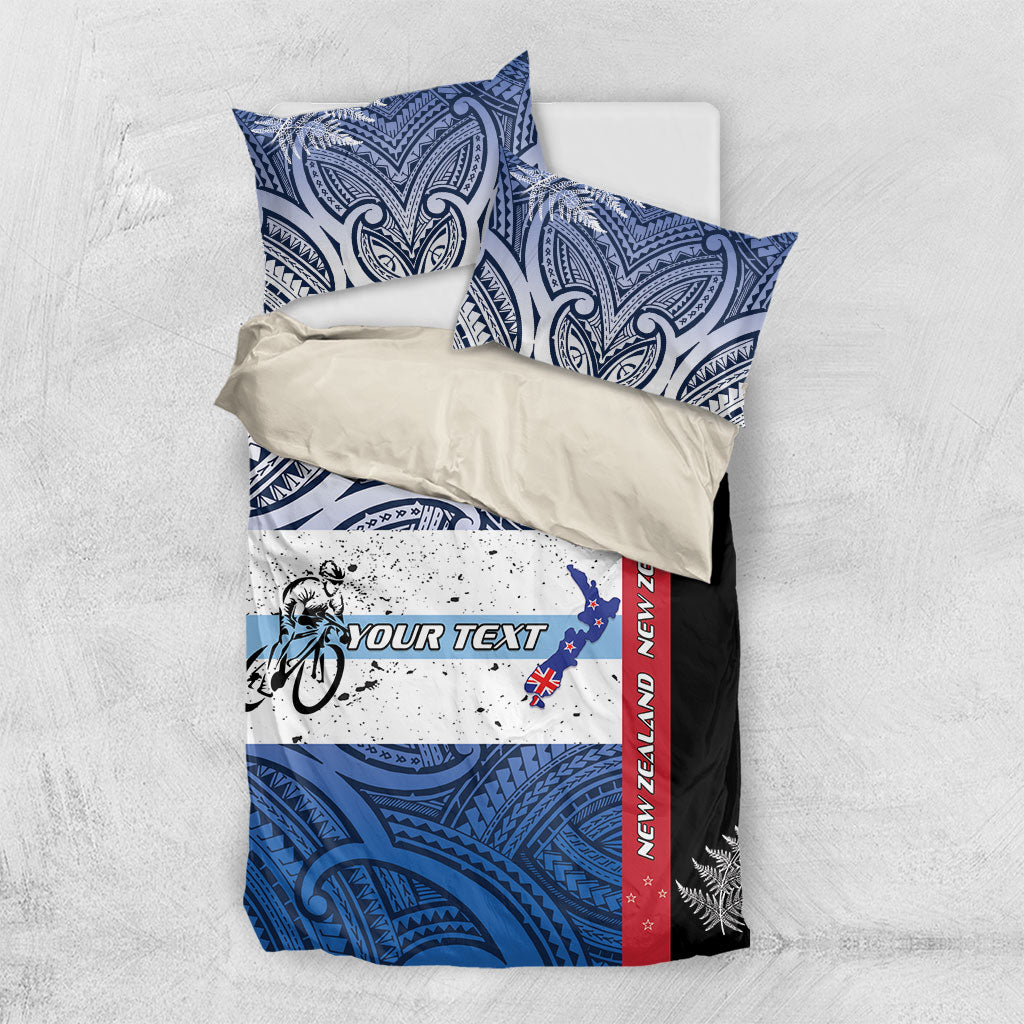 Personalised Cycling New Zealand Bedding Set Aotearoa Map Fern Maori Pattern