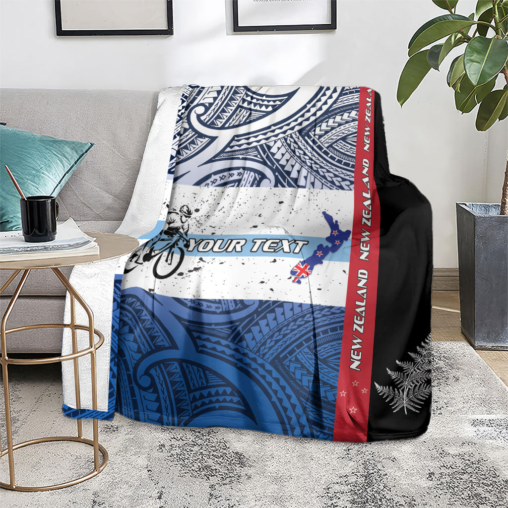 Personalised Cycling New Zealand Blanket Aotearoa Map Fern Maori Pattern