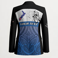 Personalised Cycling New Zealand Blazer Aotearoa Map Fern Maori Pattern