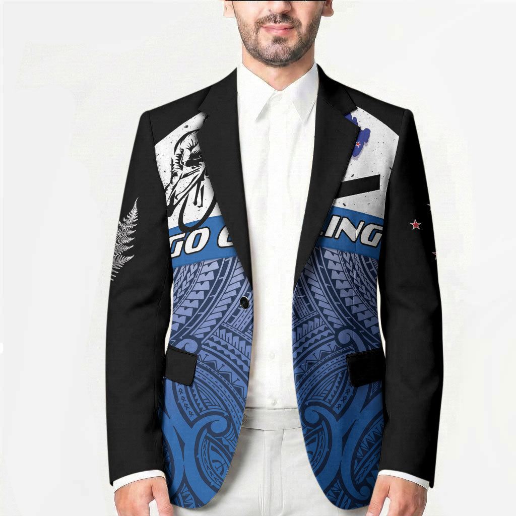 Personalised Cycling New Zealand Blazer Aotearoa Map Fern Maori Pattern