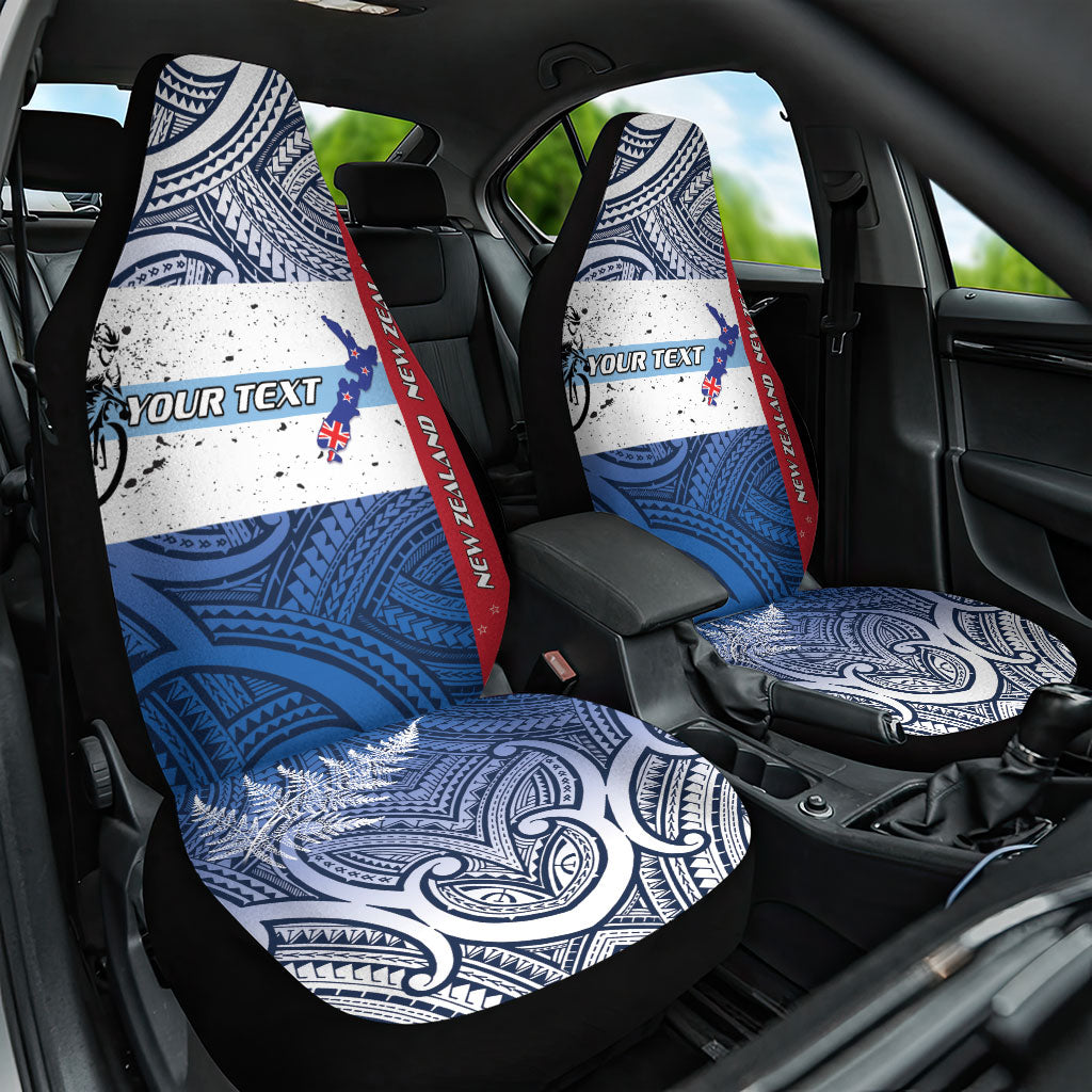 Personalised Cycling New Zealand Car Seat Cover Aotearoa Map Fern Maori Pattern