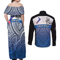 Personalised Cycling New Zealand Couples Matching Off Shoulder Maxi Dress and Long Sleeve Button Shirt Aotearoa Map Fern Maori Pattern LT22 - Polynesian Pride