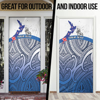 Personalised Cycling New Zealand Door Cover Aotearoa Map Fern Maori Pattern