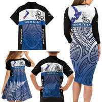 Personalised Cycling New Zealand Family Matching Long Sleeve Bodycon Dress and Hawaiian Shirt Aotearoa Map Fern Maori Pattern LT22 - Polynesian Pride