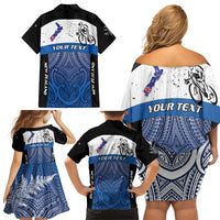 Personalised Cycling New Zealand Family Matching Off Shoulder Short Dress and Hawaiian Shirt Aotearoa Map Fern Maori Pattern LT22 - Polynesian Pride