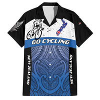 Personalised Cycling New Zealand Family Matching Off Shoulder Short Dress and Hawaiian Shirt Aotearoa Map Fern Maori Pattern LT22 Dad's Shirt - Short Sleeve Blue - Polynesian Pride