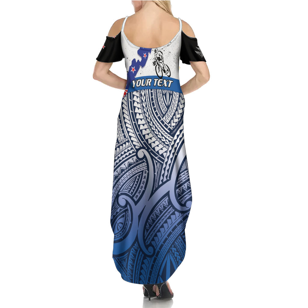 Personalised Cycling New Zealand Family Matching Summer Maxi Dress and Hawaiian Shirt Aotearoa Map Fern Maori Pattern LT22 - Polynesian Pride