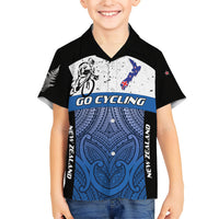 Personalised Cycling New Zealand Family Matching Summer Maxi Dress and Hawaiian Shirt Aotearoa Map Fern Maori Pattern LT22 Son's Shirt Blue - Polynesian Pride