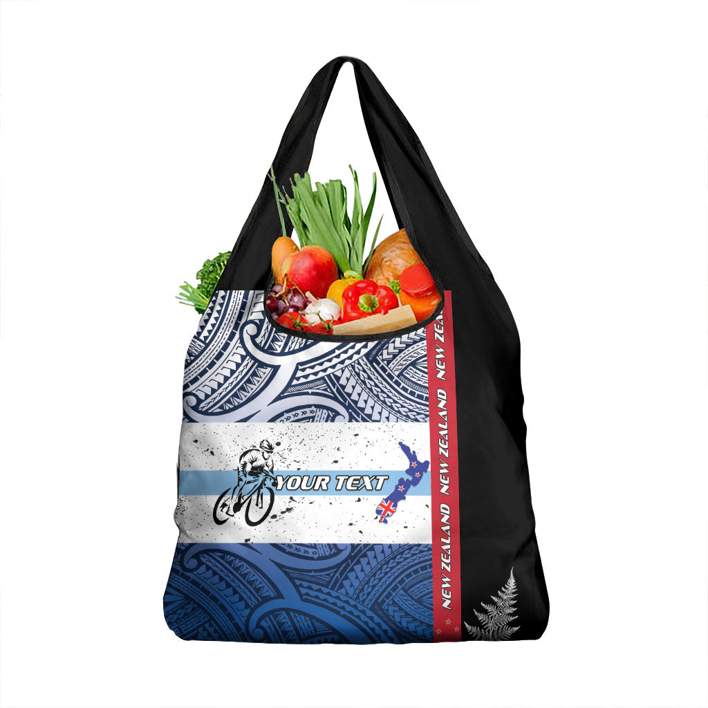 Personalised Cycling New Zealand Grocery Bag Aotearoa Map Fern Maori Pattern