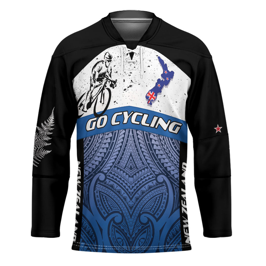 Personalised Cycling New Zealand Hockey Jersey Aotearoa Map Fern Maori Pattern