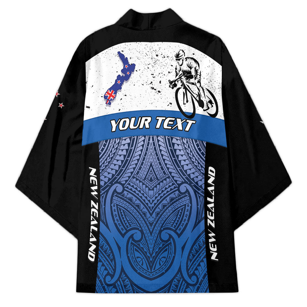 Personalised Cycling New Zealand Kimono Aotearoa Map Fern Maori Pattern