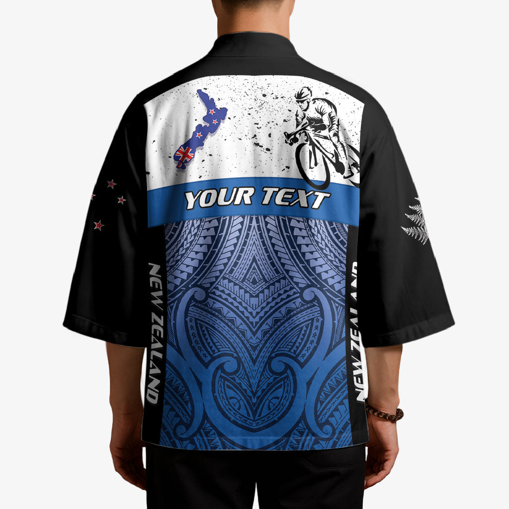Personalised Cycling New Zealand Kimono Aotearoa Map Fern Maori Pattern