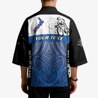 Personalised Cycling New Zealand Kimono Aotearoa Map Fern Maori Pattern