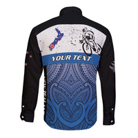 Personalised Cycling New Zealand Long Sleeve Button Shirt Aotearoa Map Fern Maori Pattern LT22 - Polynesian Pride