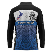 Personalised Cycling New Zealand Long Sleeve Polo Shirt Aotearoa Map Fern Maori Pattern LT22 - Polynesian Pride